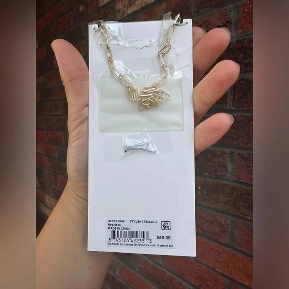 Initial Gold "E" Pearl Charm Link Necklace - Picture 6 of 8